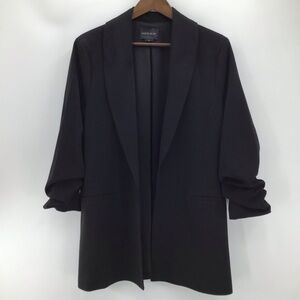 Black Women's Open Front Ruched Sleeves Blazer